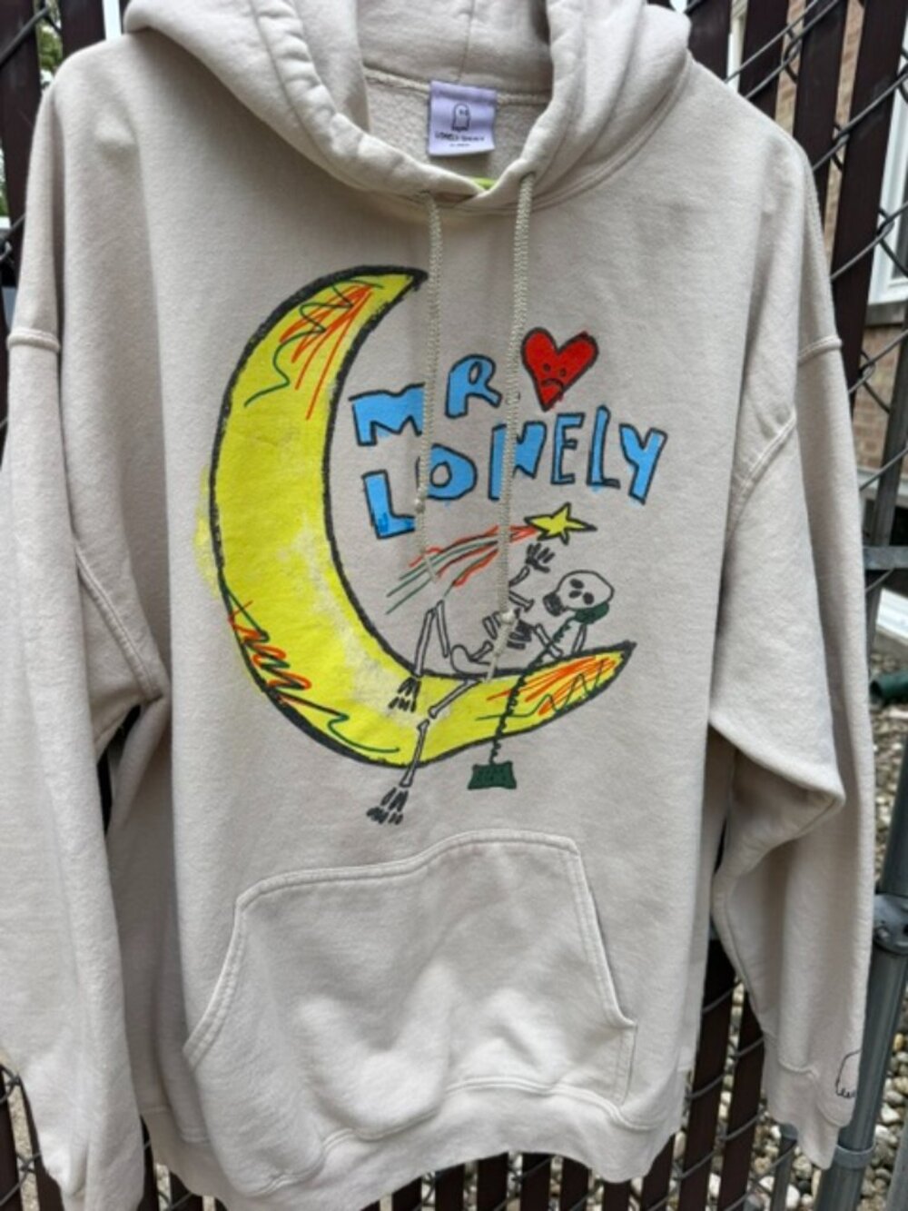 Lonely Ghost Men's Grey and Cream Hoodie  Size XL Sweater Sweatshirt